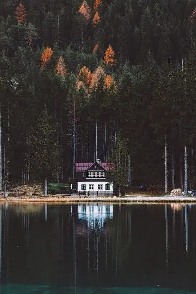 Cabin by the Lake at Night