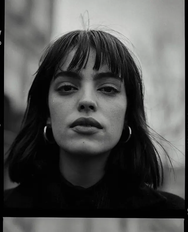 Film-border portrait close-up, photographic, monochrome, monochrome