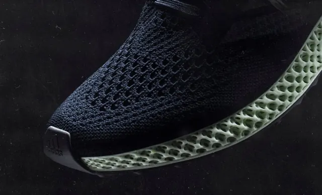 Adidas 3D lattice sneaker macro, technical, photographic, dark