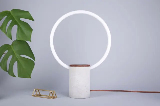 Circle lamp with monstera leaf, minimal, organic, muted