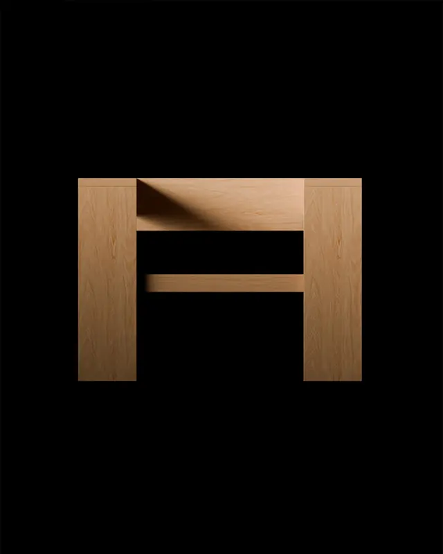 Minimal oak stool on black background, minimal, photographic, dark
