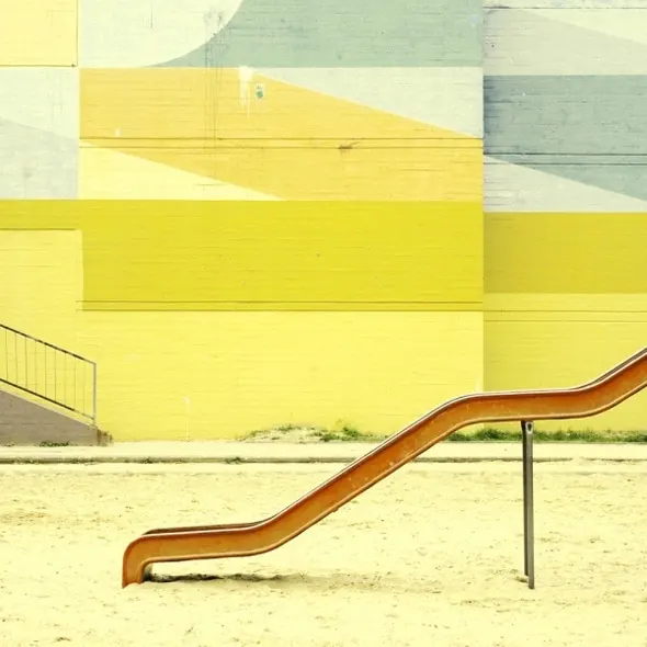 Yellow and Blue Architectural Abstract, minimal, geometric, vibrant