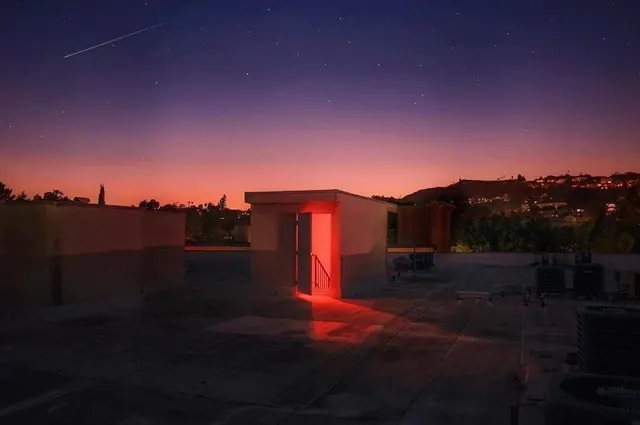 Twilight Architecture with Red Light
