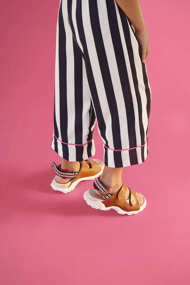 Striped Pants and Sandals Fashion Shot