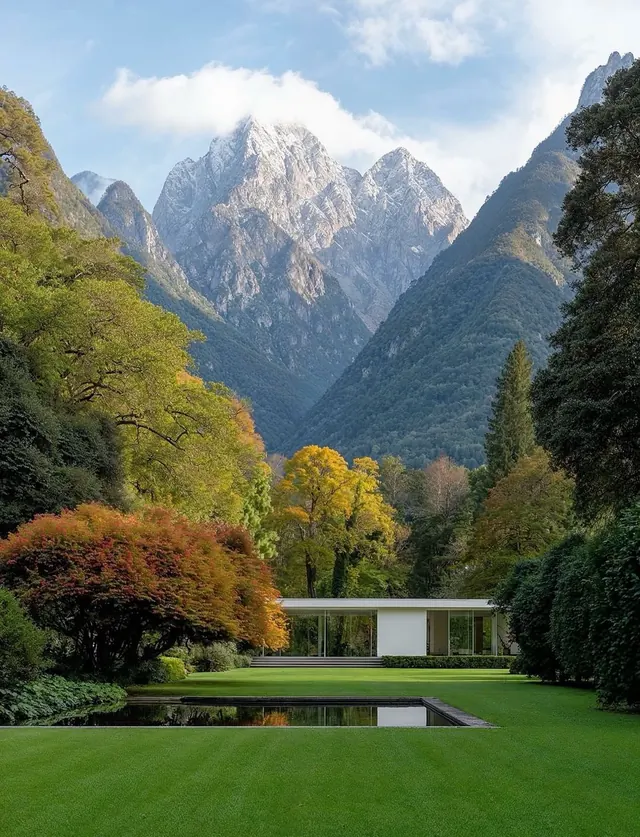 Mountain Landscape with Modern Pavilion