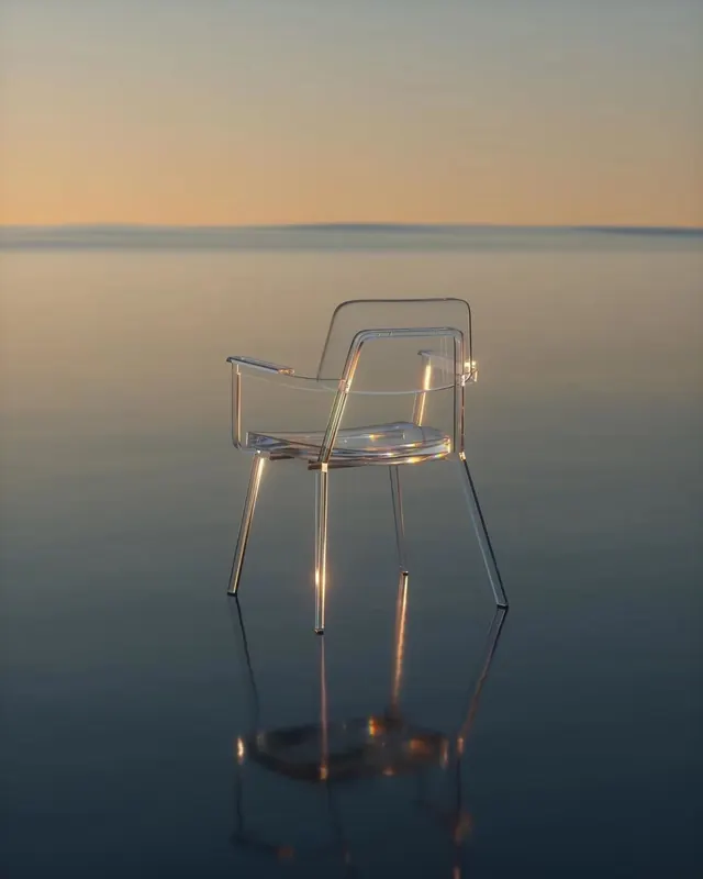 Transparent Chair on Reflective Surface