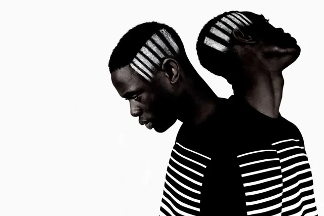 Monochrome Portrait with Graphic Stripes