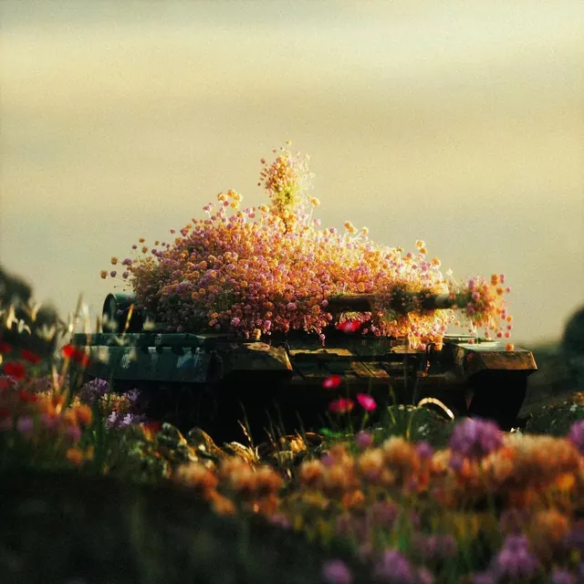 Flower-Covered Vehicle in Field