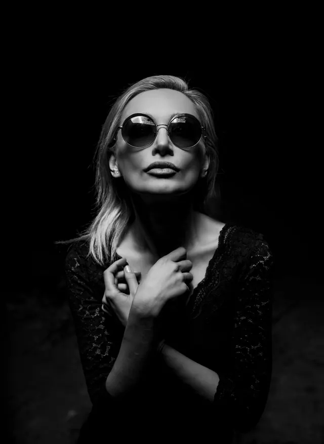 Monochrome Portrait of Woman in Sunglasses