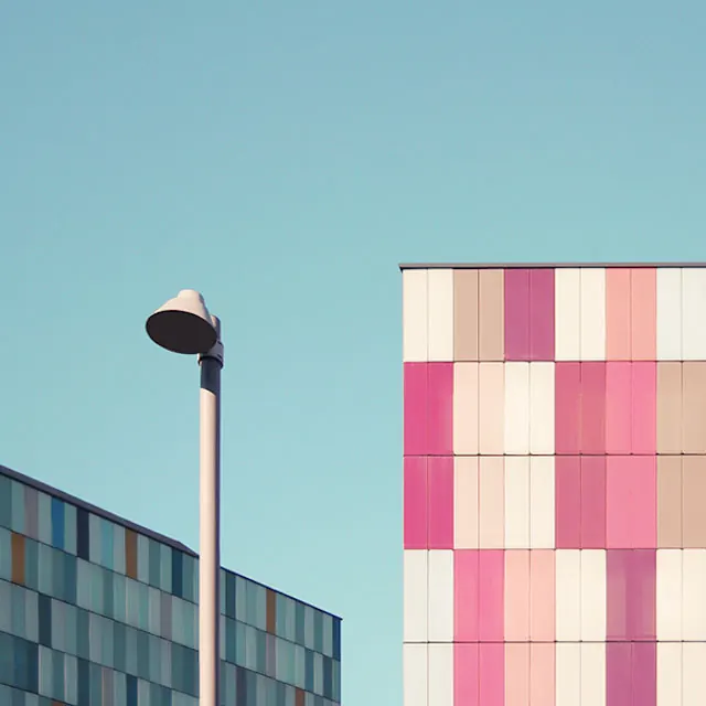 Architectural Facade and Streetlight