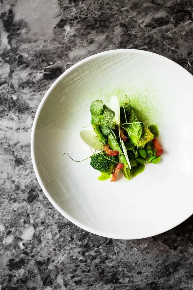 Green Leaf Garnish on White Plate