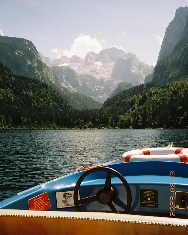 Mountain Lake Boat Scene