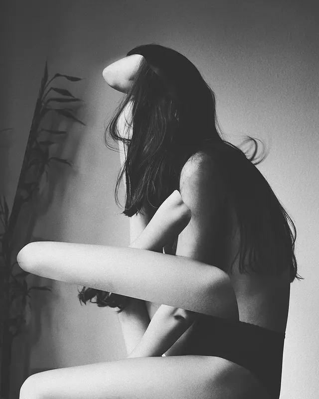 Black and white nude portrait, photographic, monochrome, monochrome