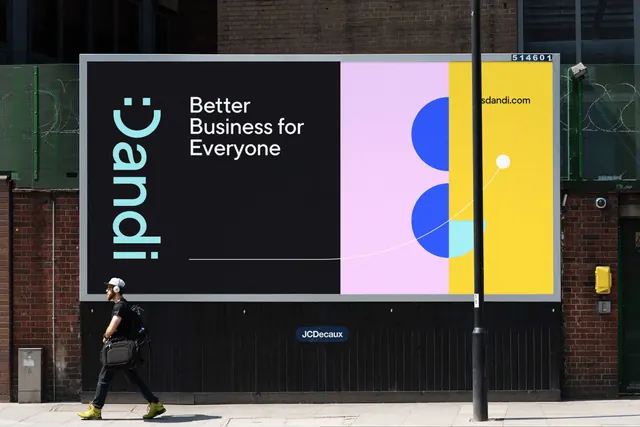 Dandi outdoor billboard, minimal, geometric, dark
