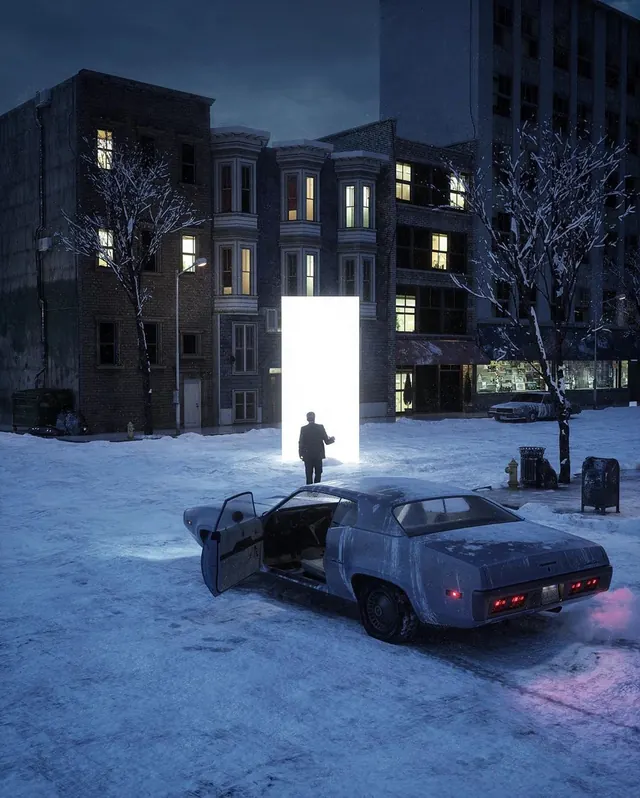Night Scene with Car and Figure