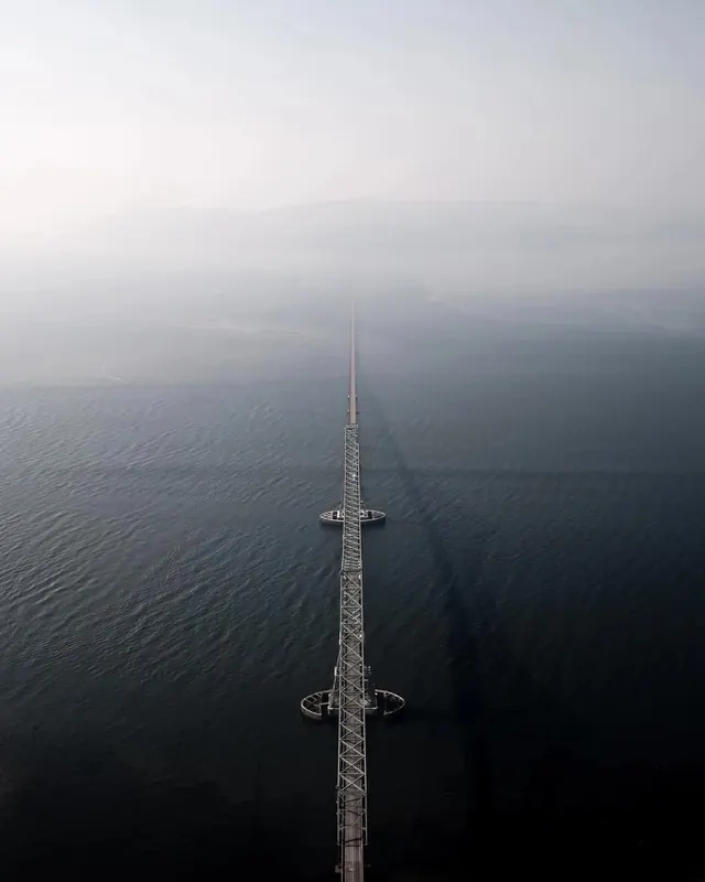 Aerial Perspective of Pier over Water