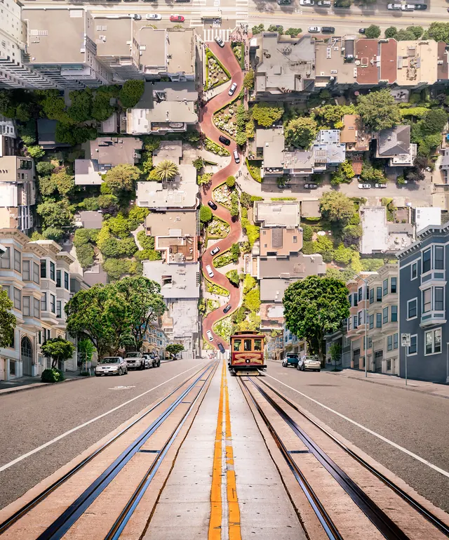 Urban Landscape with Central Vertical Graphic