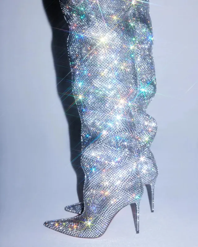Rhinestone-embellished sparkle boot, maximalist, luxury, vibrant