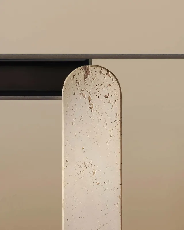 Minimalist travertine column and shadow, minimal, architectural, light