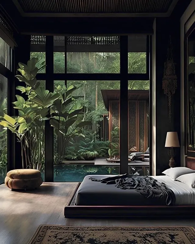 Dark interior architecture and furniture photograph, minimalist, dark-mode, dark
