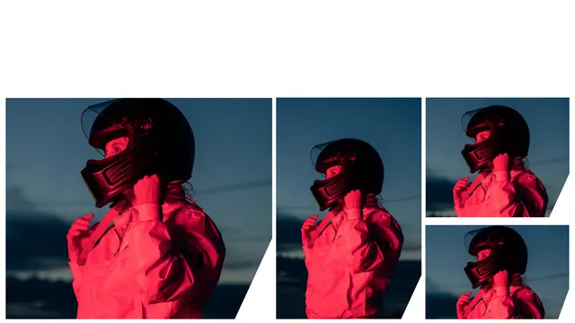 Verizon promotional campaign triptych, photographic, neo-brutalist, vibrant