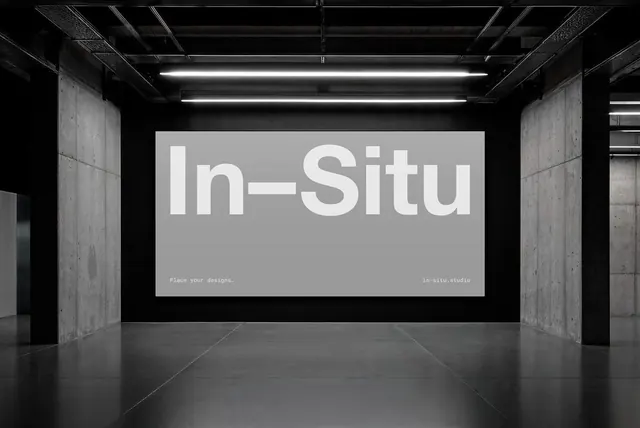 Industrial gallery space brand presentation, minimal, technical, monochrome