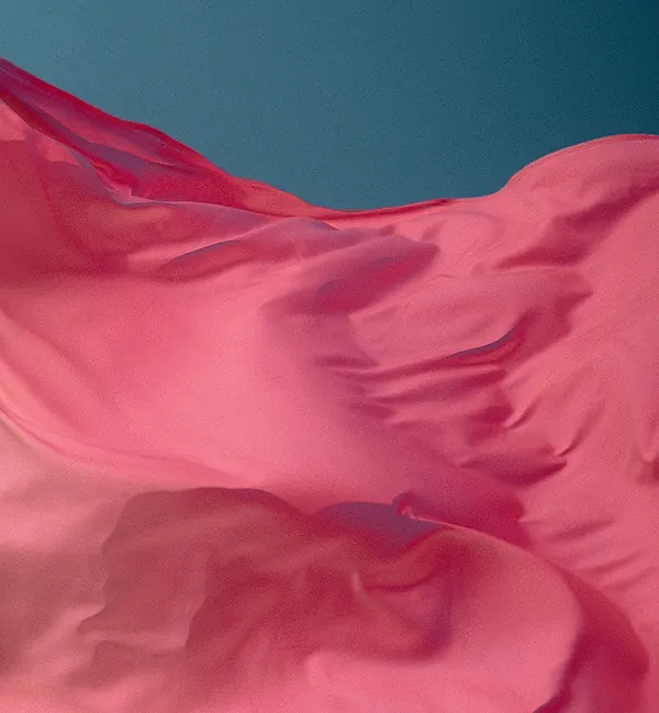 Abstract fabric folds in pink and teal gradient, abstract, photographic, vibrant