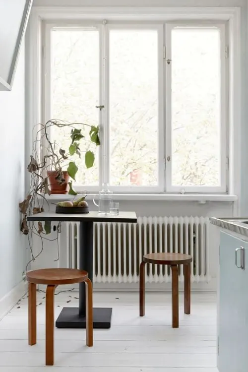 Minimalist white kitchen window with plants, minimal, light-mode, light