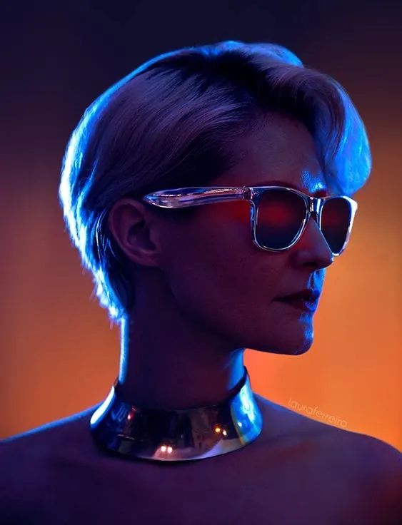 Neon portrait with gradient glow, dark-mode, gradient-heavy, dark