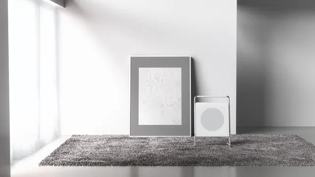 Minimalist frames and rug display, minimal, monochrome, light