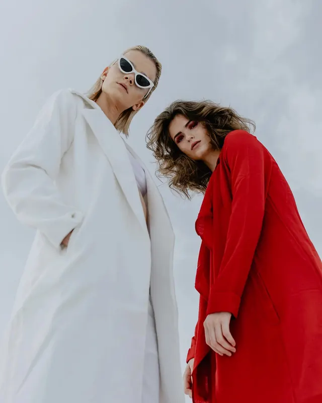 Minimalist fashion portrait with white and red, minimal, photographic, light