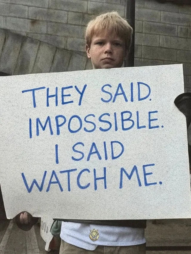 Inspirational message held by child, photographic, bold, light