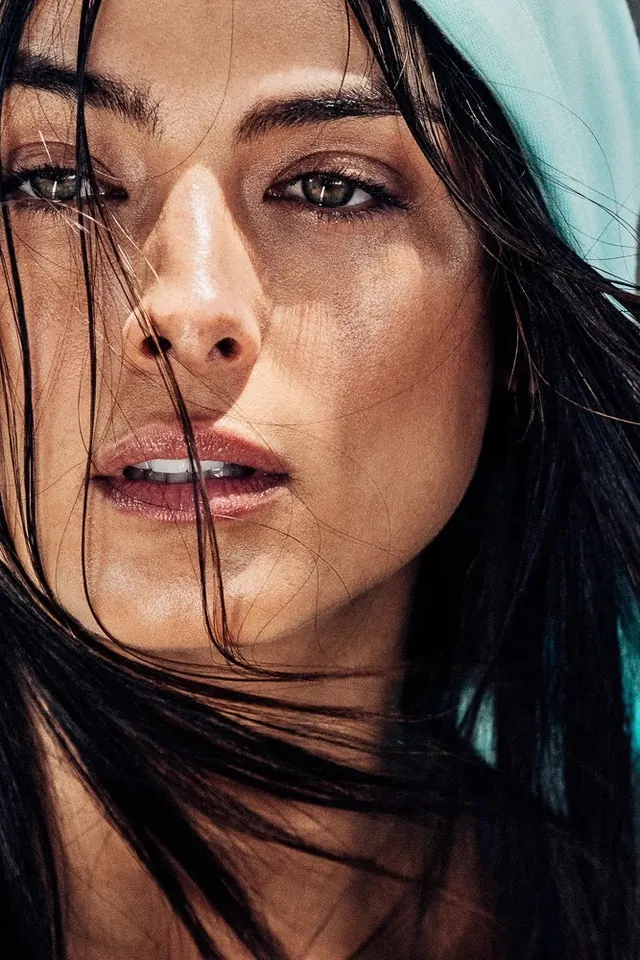 Close-up beauty and portrait study, photographic, minimal, warm