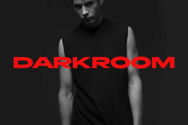 DARKROOM red text portrait, dark-mode, bold, dark