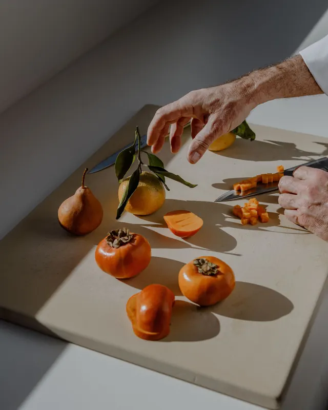 Food styling with fresh produce, photographic, minimal, warm