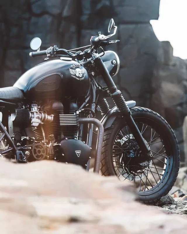 Vintage motorcycle lifestyle photograph, photographic, warm, dark