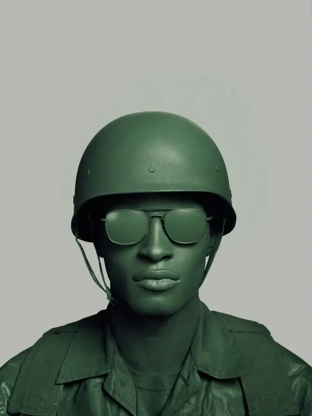 Monochrome military portrait study, photographic, minimalist, monochrome
