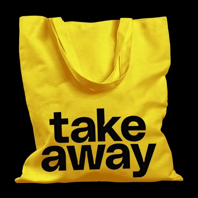 Bright yellow tote bag product shot, bold, minimalist, vibrant
