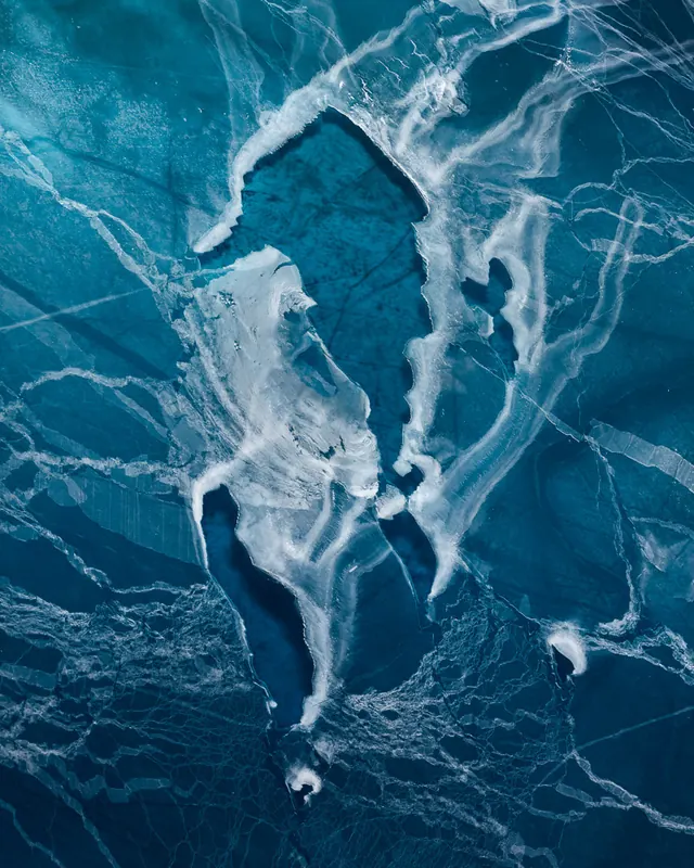 Drone photograph of glacial meltwater, photographic, cool