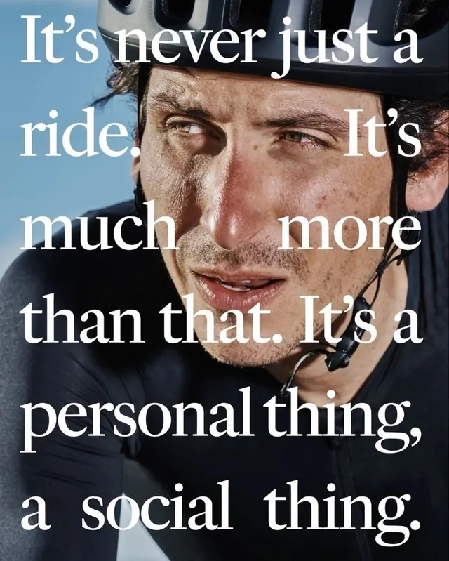 Inspirational quote overlay on cycling portrait, photographic, editorial, cool