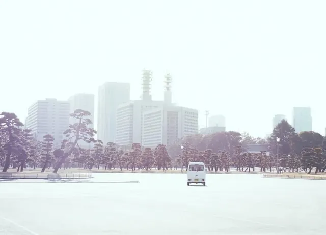 Misty Urban Landscape with Solitary Vehicle, photographic, minimal, muted