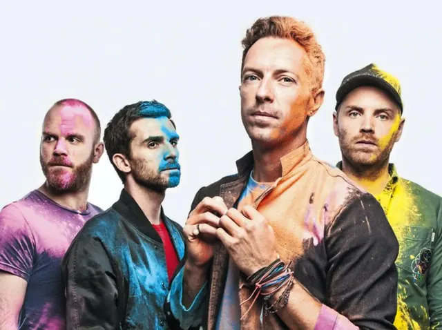 Colorful band portrait with light splashes, photographic, editorial, vibrant