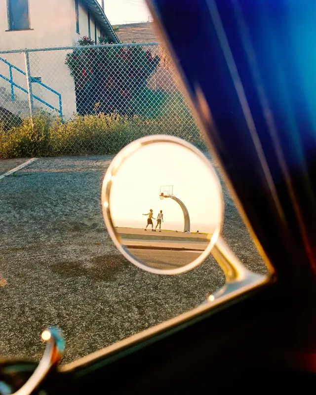 Framing perspective photography with basketball court, photographic, playful, warm