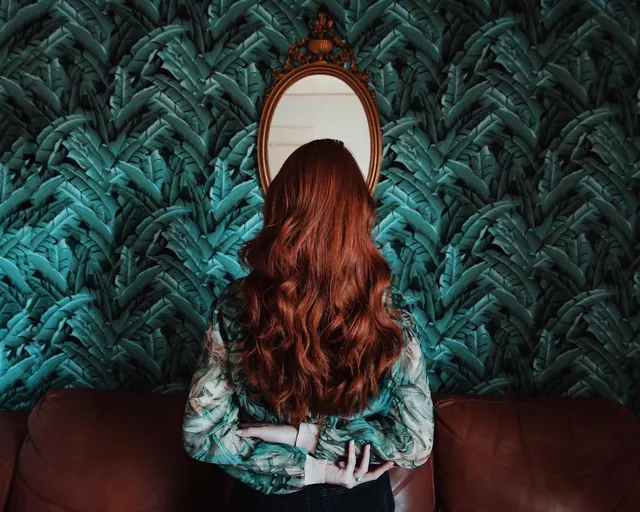 Portrait with Mirror and Feathered Wall, photographic, artistic, cool