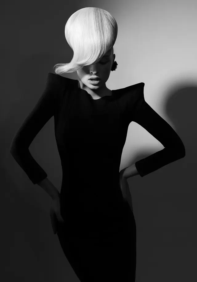 Fashion Portrait with Bold Styling, photographic, minimalist, monochrome