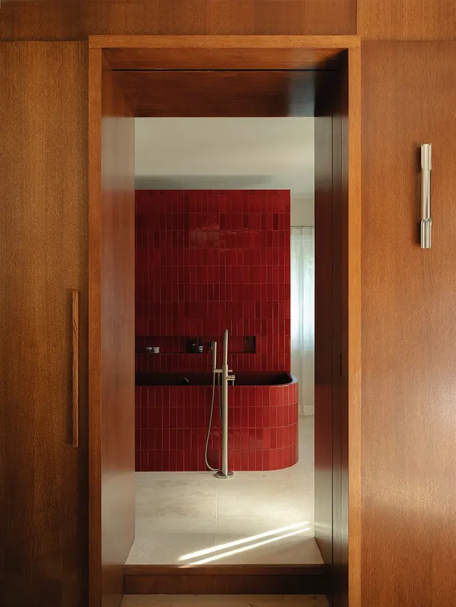 Red Textured Cabinet Interior
