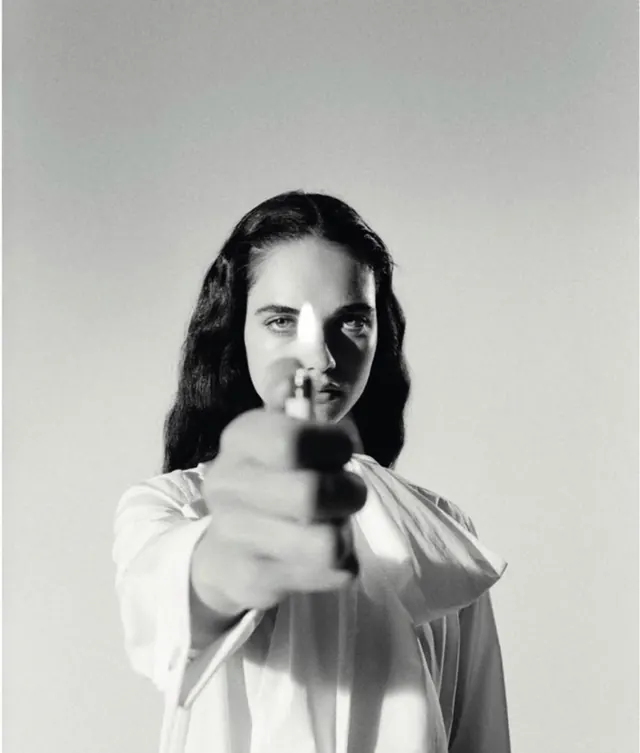 Monochrome Portrait with Hand Gesture
