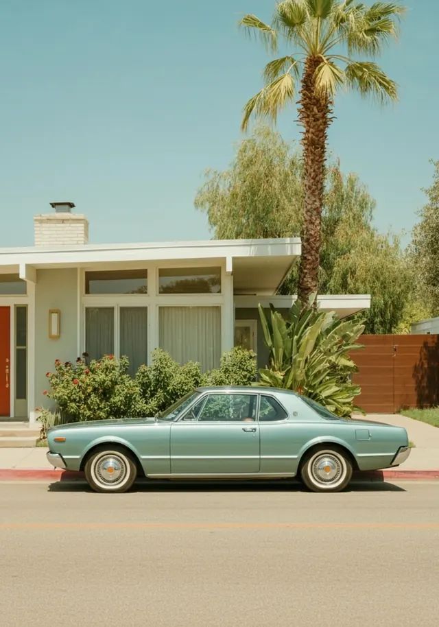 Vintage Car in Tropical Setting