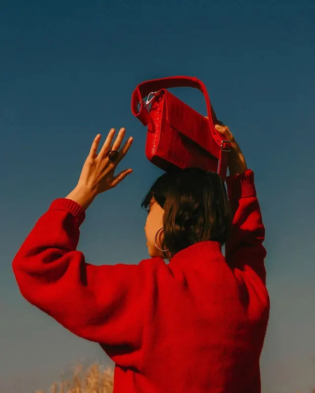 Red Sweater and Tote Bag Portrait