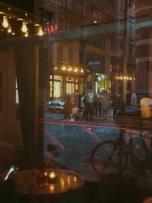 Night Street Scene with Bicycle